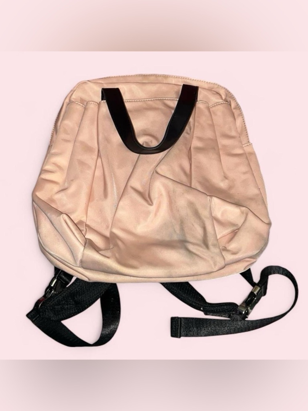 Blush Pink Casual Backpack with Black Accents